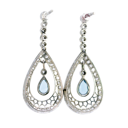 Platinum, Santa Maria Aquamarine and Rose-Cut Diamond Drop Earrings
