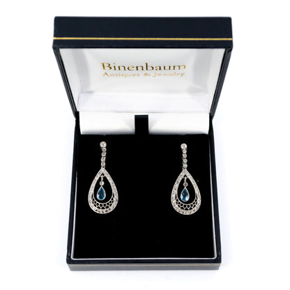 Platinum, Santa Maria Aquamarine and Rose-Cut Diamond Drop Earrings