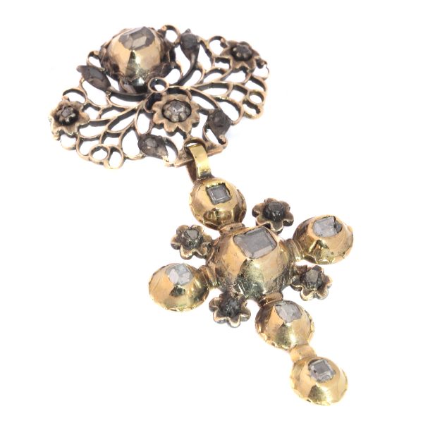 Antique Mid 18th Century Rose Cut Diamond Set 18ct Gold Cross Pendant