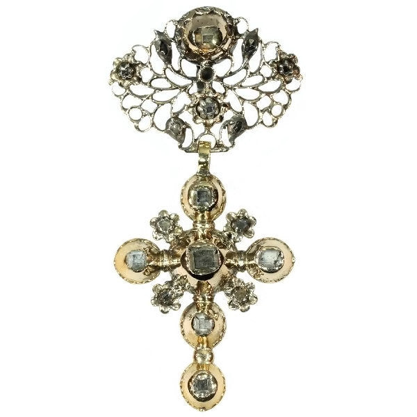 Antique Mid 18th Century Rose Cut Diamond Set 18ct Gold Cross Pendant