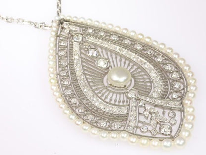 Antique Edwardian Natural Pearl and Diamond Princess Necklace