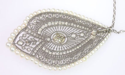 Antique Edwardian Natural Pearl and Diamond Princess Necklace