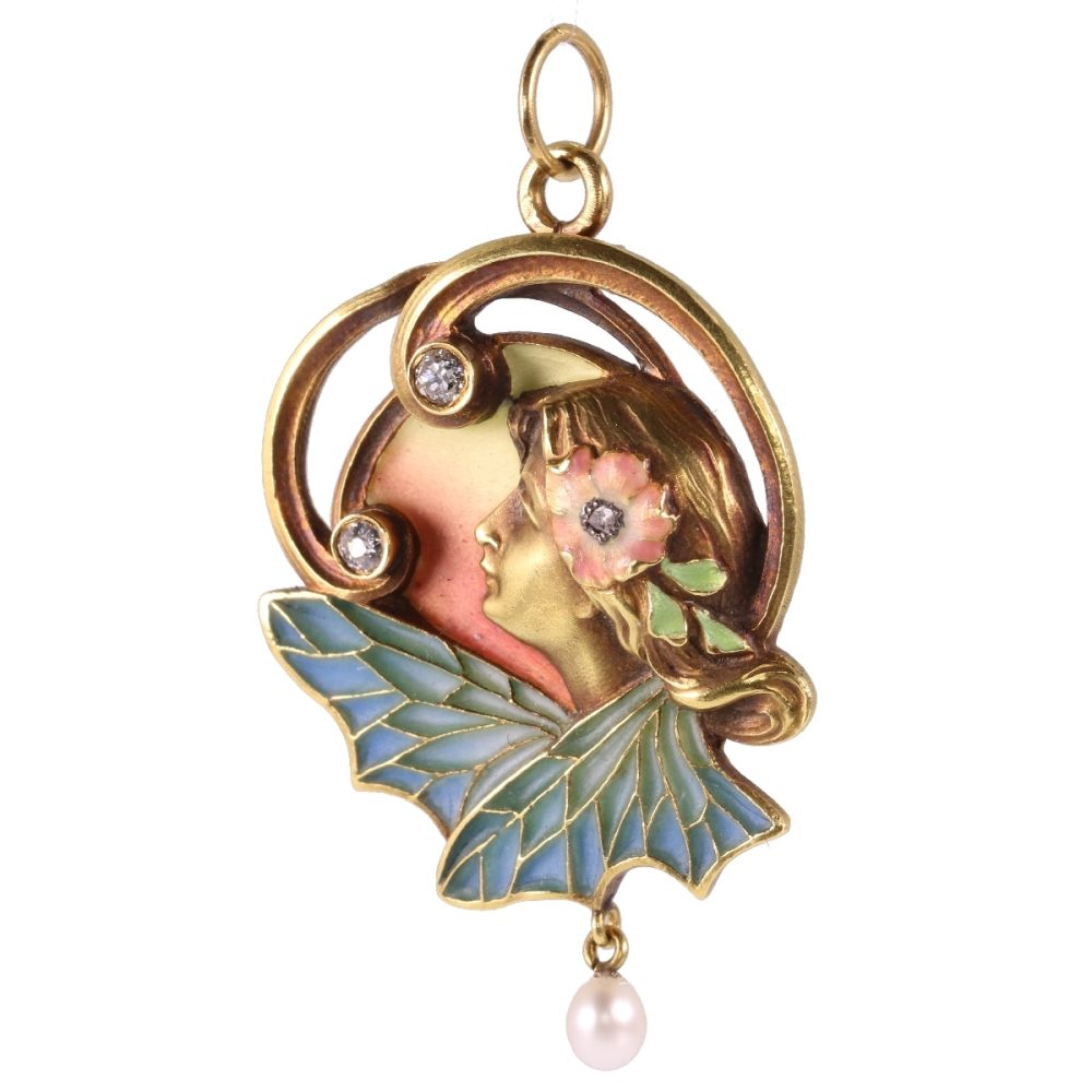 Antique Art Nouveau Plique à Jour Enamel Pendant Brooch
