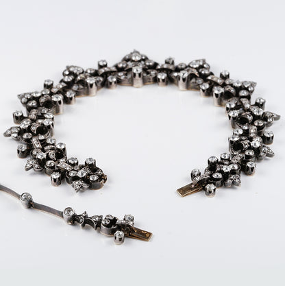 Victorian Antique French 12.20ct Old Mine Cut and Rose Cut Diamond Necklace come Bracelet in Silver and 18ct Rose Gold, Circa 1840
