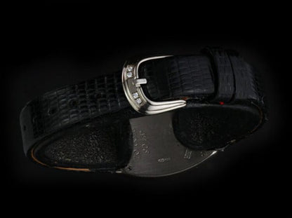 Franck Muller 18ct White Gold and Diamond 20mm Ladies Quartz Watch, diamond dial and buckle, mother of pearl face, black leather strap, Circa 2000s