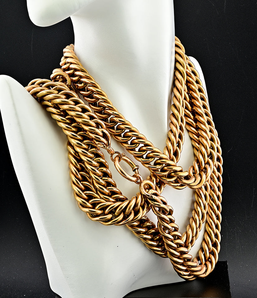 Victorian Antique 14ct Yellow Gold Long Heavy Curb Chain Necklace. Late 19th century Circa 1880