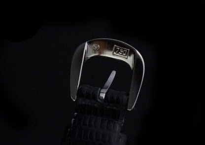 Franck Muller 18ct White Gold and Diamond 20mm Ladies Quartz Watch, diamond dial and buckle, mother of pearl face, black leather strap, Circa 2000s