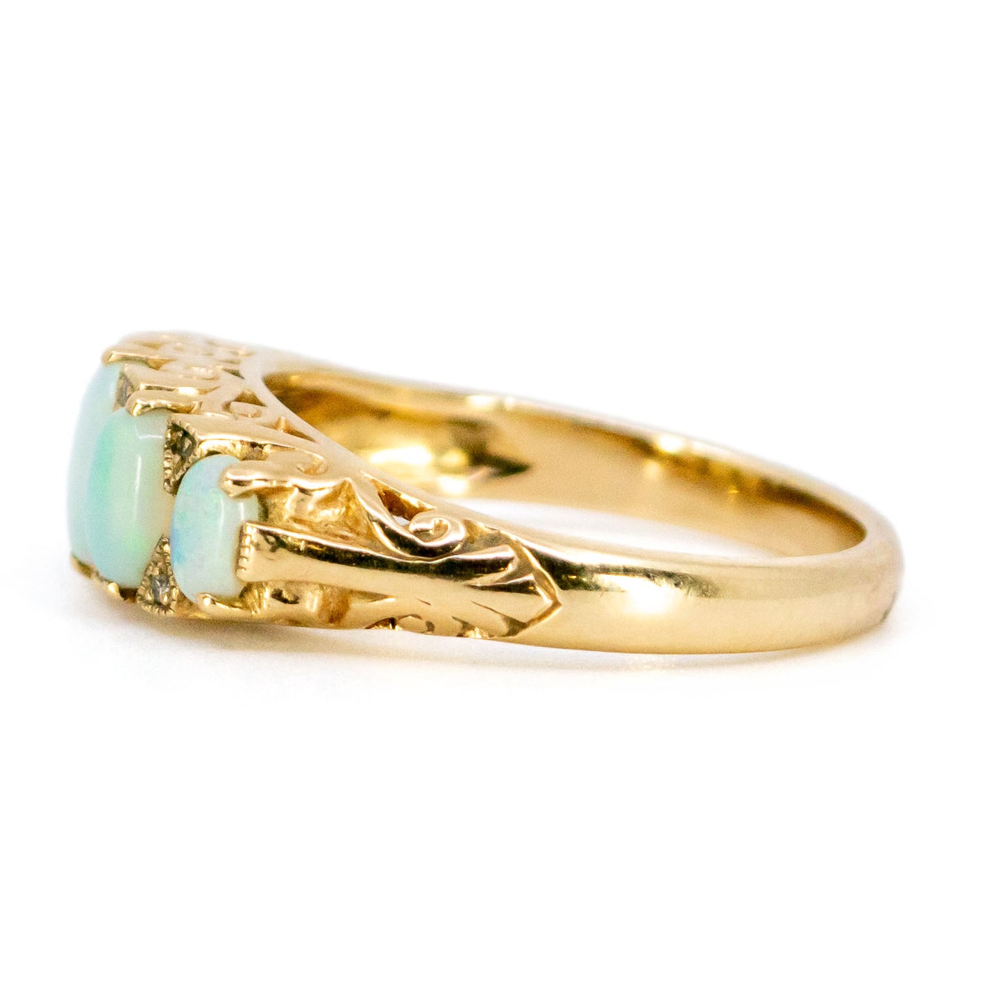 9 Carat Yellow Gold Opal and Diamond Graduated Five Stone Ring