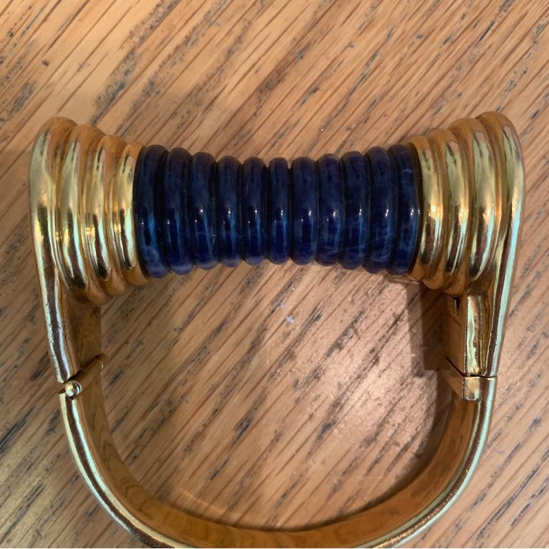 Vintage 1970s Zolotas Gold and Sodalite Bangle Bracelet