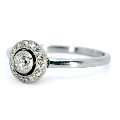 Vintage Platinum Old Mine-Cut Diamond Halo Cluster Ring