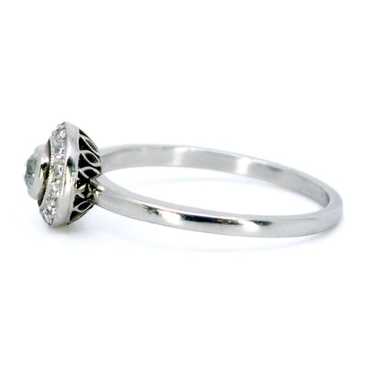 Vintage Platinum Old Mine-Cut Diamond Halo Cluster Ring