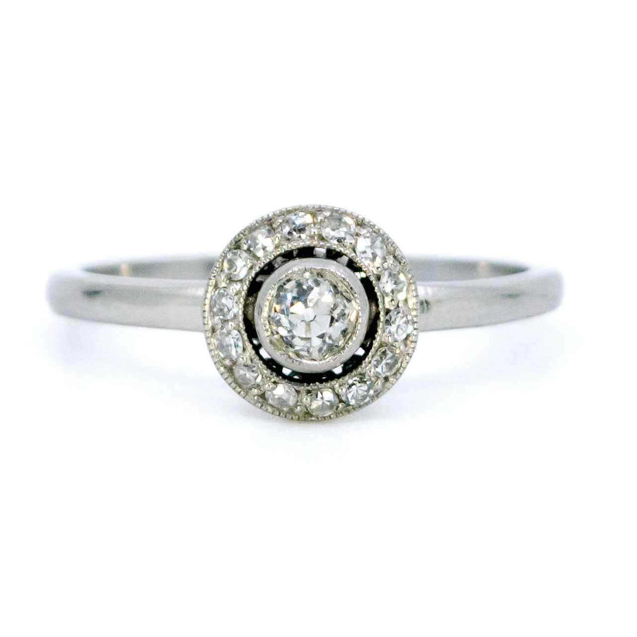 Vintage Platinum Old Mine-Cut Diamond Halo Cluster Ring
