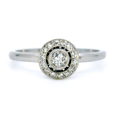 Vintage Platinum Old Mine-Cut Diamond Halo Cluster Ring