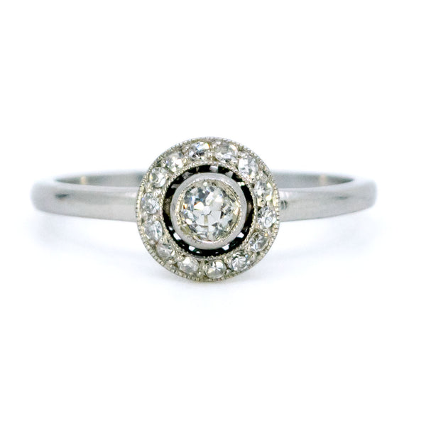 Vintage Platinum Old Mine-Cut Diamond Halo Cluster Ring