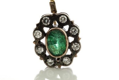 Antique Victorian 2ct Emerald and Diamond Oval Cluster Drop Earrings