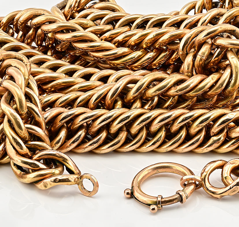 Victorian Antique 14ct Yellow Gold Long Heavy Curb Chain Necklace. Late 19th century Circa 1880