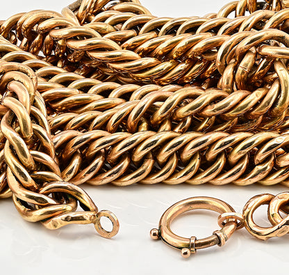 Victorian Antique 14ct Yellow Gold Long Heavy Curb Chain Necklace. Late 19th century Circa 1880