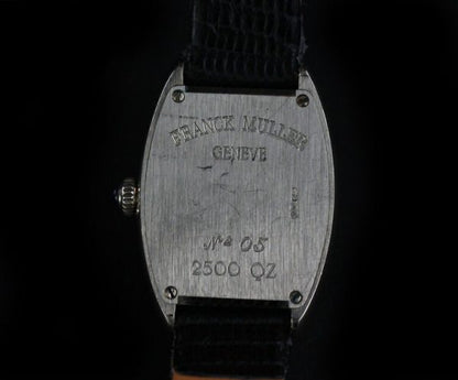 Franck Muller 18ct White Gold and Diamond 20mm Ladies Quartz Watch, diamond dial and buckle, mother of pearl face, black leather strap, Circa 2000s