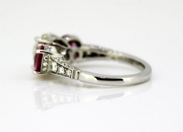 Pink Sapphire and Diamond Three Stone Ring, Platinum