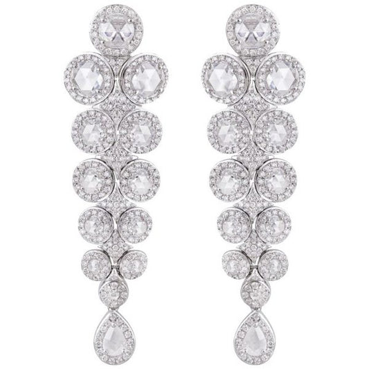 Fancy Rose Cut Diamond Drop Earrings, 4.25 carat total, 18ct White Gold