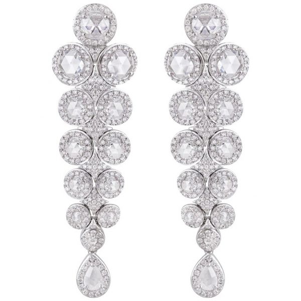 Fancy Rose Cut Diamond Drop Earrings, 4.25 carat total, 18ct White Gold