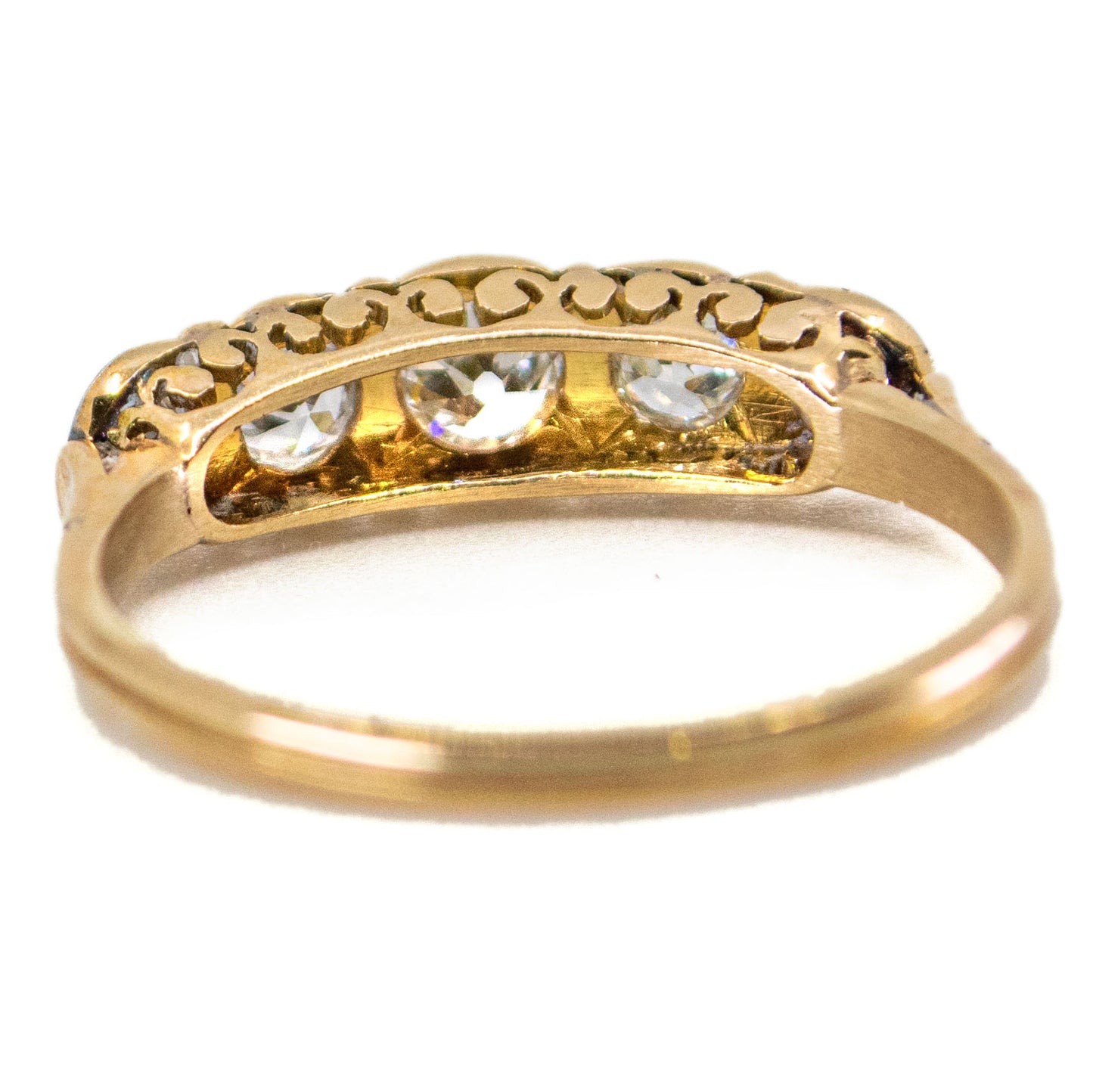 Art Deco 14 Carat Yellow Gold and Platinum Five Stone Old Mine-Cut Diamond Ring