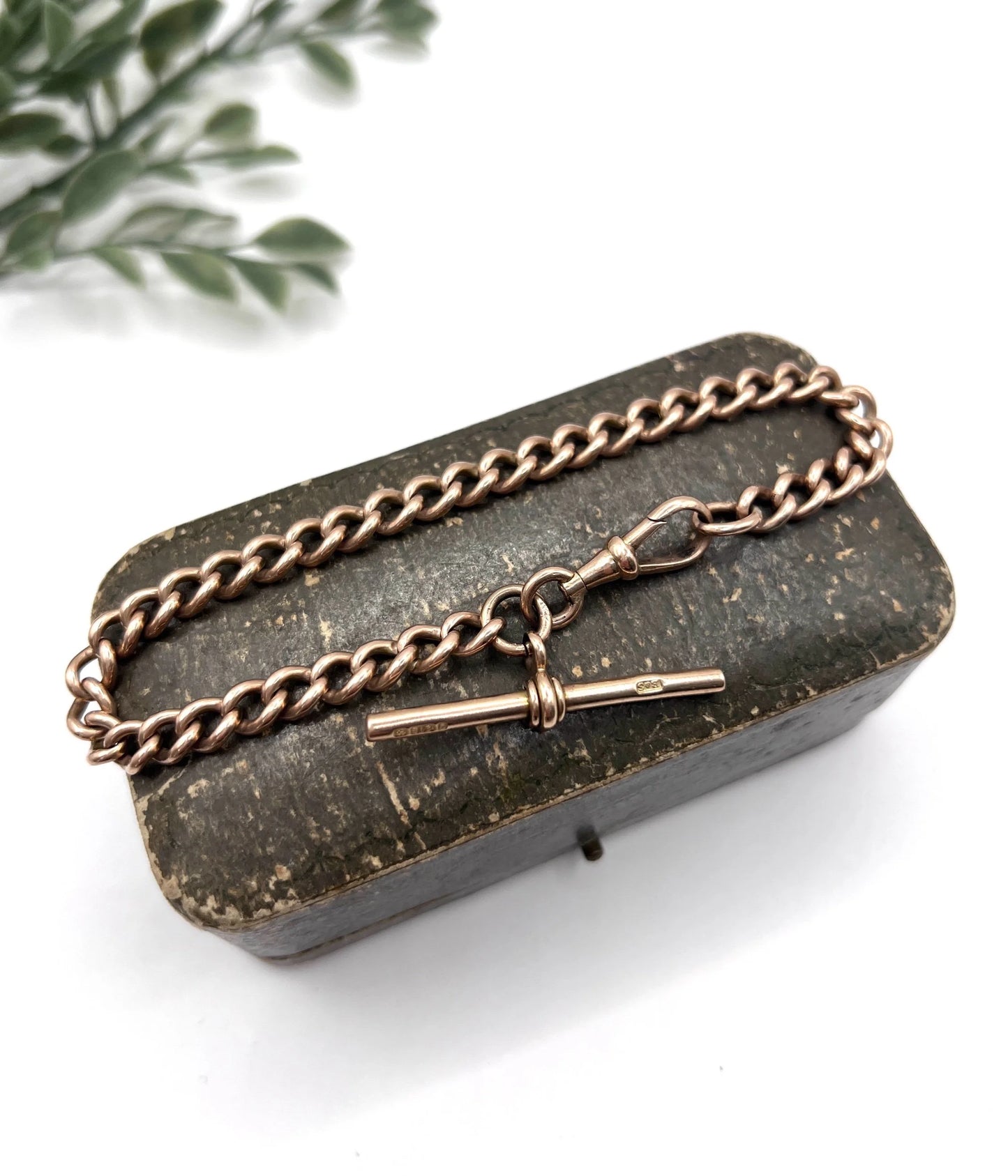 Antique 9 Carat Rose Gold Curb Link Albert Bracelet, Circa 1900
