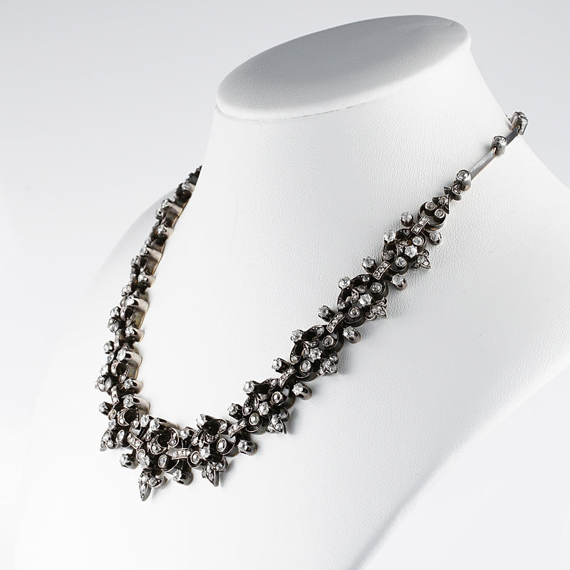 Victorian Antique French 12.20ct Old Mine Cut and Rose Cut Diamond Necklace come Bracelet in Silver and 18ct Rose Gold, Circa 1840