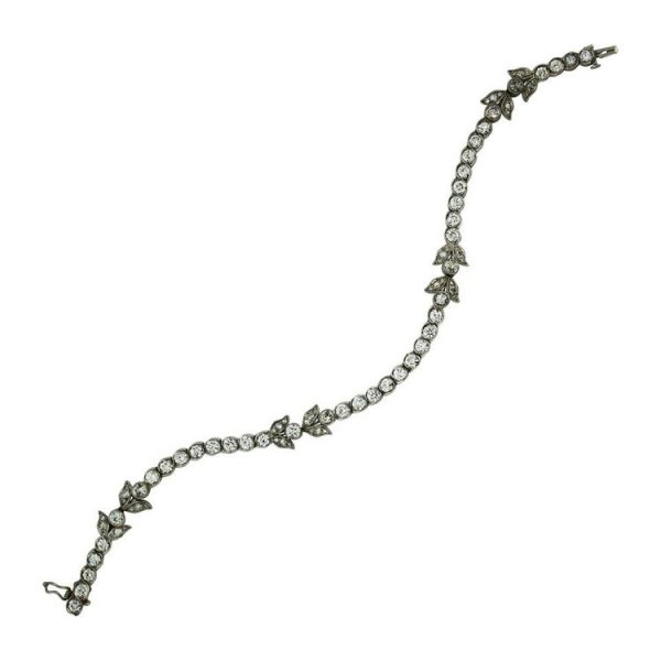 Antique French 18ct White Gold Diamond Tennis Bracelet