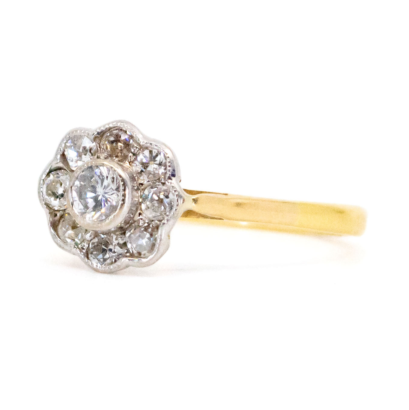Antique 14 Carat Yellow and White Gold Diamond Cluster Ring, 0.60 Carat