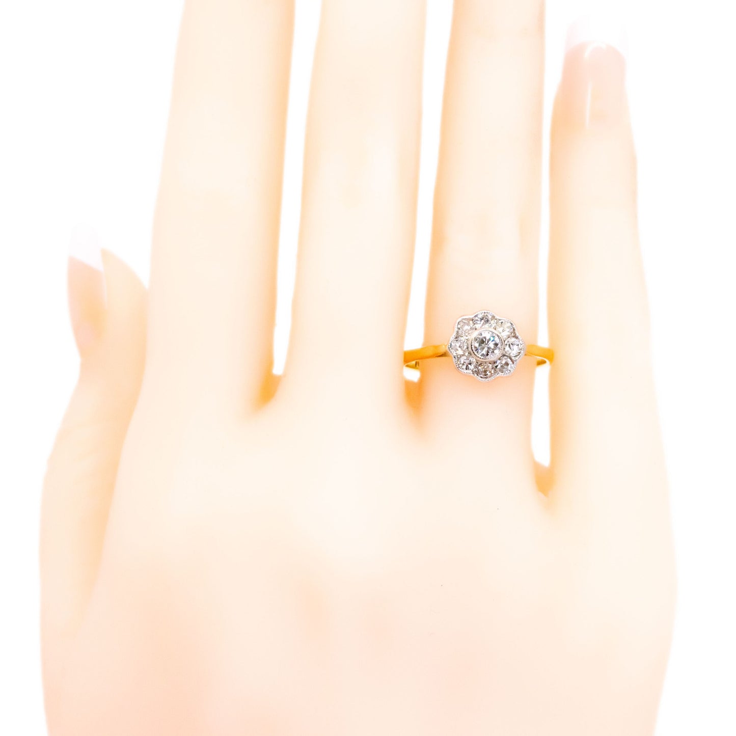 Antique 14 Carat Yellow and White Gold Diamond Cluster Ring, 0.60 Carat