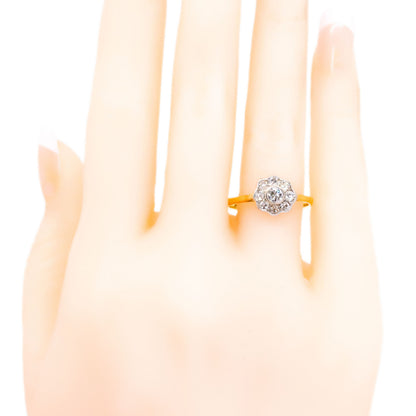 Antique 14 Carat Yellow and White Gold Diamond Cluster Ring, 0.60 Carat