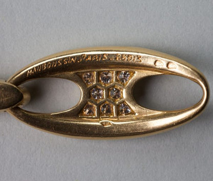 Vintage Mauboussin Diamond and 18ct Gold Bracelet; set with 2cts brilliant-cut diamonds. Signed and numbered: 26913, maker’s mark ‘Ste E’, Circa 1965.