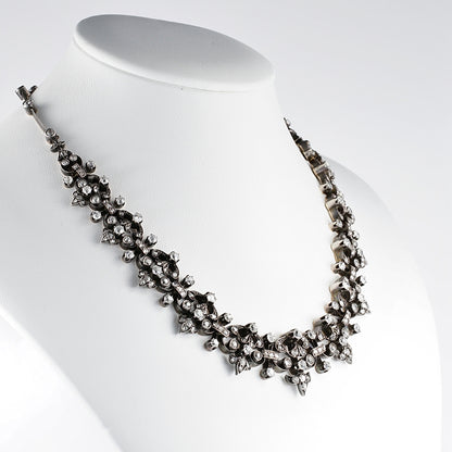 Victorian Antique French 12.20ct Old Mine Cut and Rose Cut Diamond Necklace come Bracelet in Silver and 18ct Rose Gold, Circa 1840