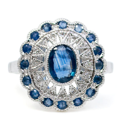Art Deco Inspired Sapphire and Diamond Cluster Dress Ring