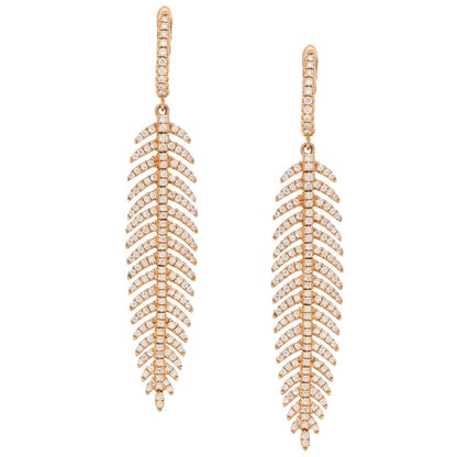 Articulated Diamond Feather Drop Earrings in 18ct Rose Gold