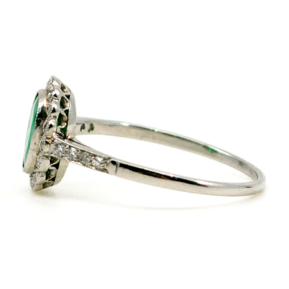 Vintage Platinum Emerald and Diamond Cluster Ring, 0.70 Carat