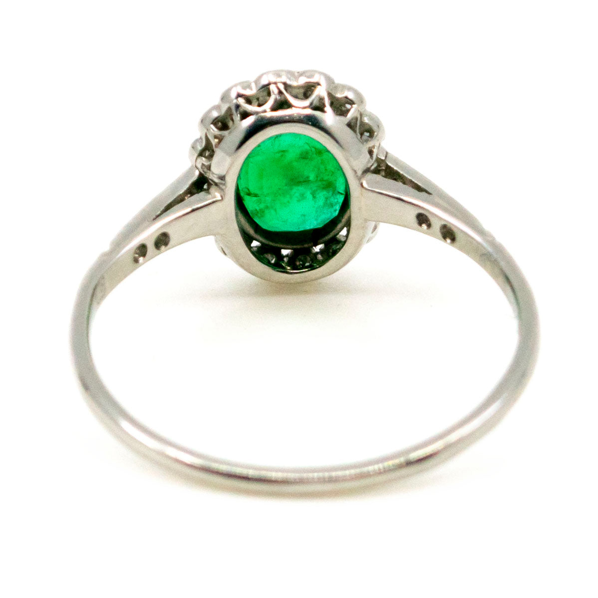 Vintage Platinum Emerald and Diamond Cluster Ring, 0.70 Carat