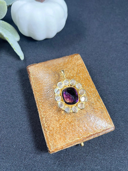 Antique 15t Yellow Gold Victorian Amethyst & Moonstone Pendant