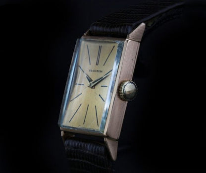 Boucheron Vintage 18ct Yellow Gold Manual 20mm Watch with Omega Movement ref 9837468, golden face, leather strap, Circa 1960s