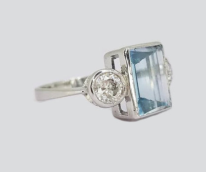 3.04ct Aquamarine and Diamond Three Stone Ring