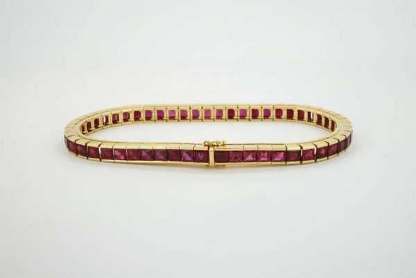 Vintage 8.00ct Burma Ruby Tennis Bracelet, 18ct Yellow Gold
