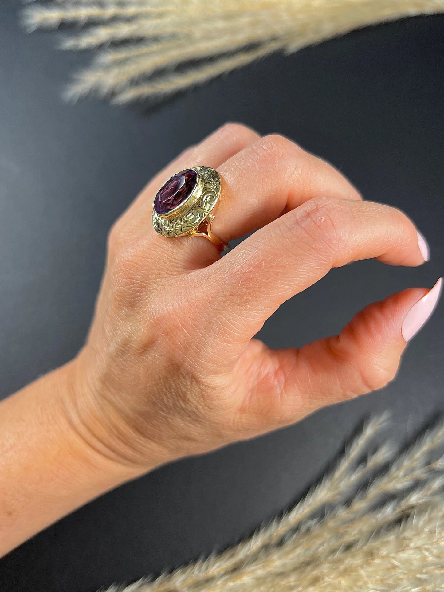 Antique 14ct Two Colour Gold, Fancy Victorian Faceted Amethyst Dress Ring