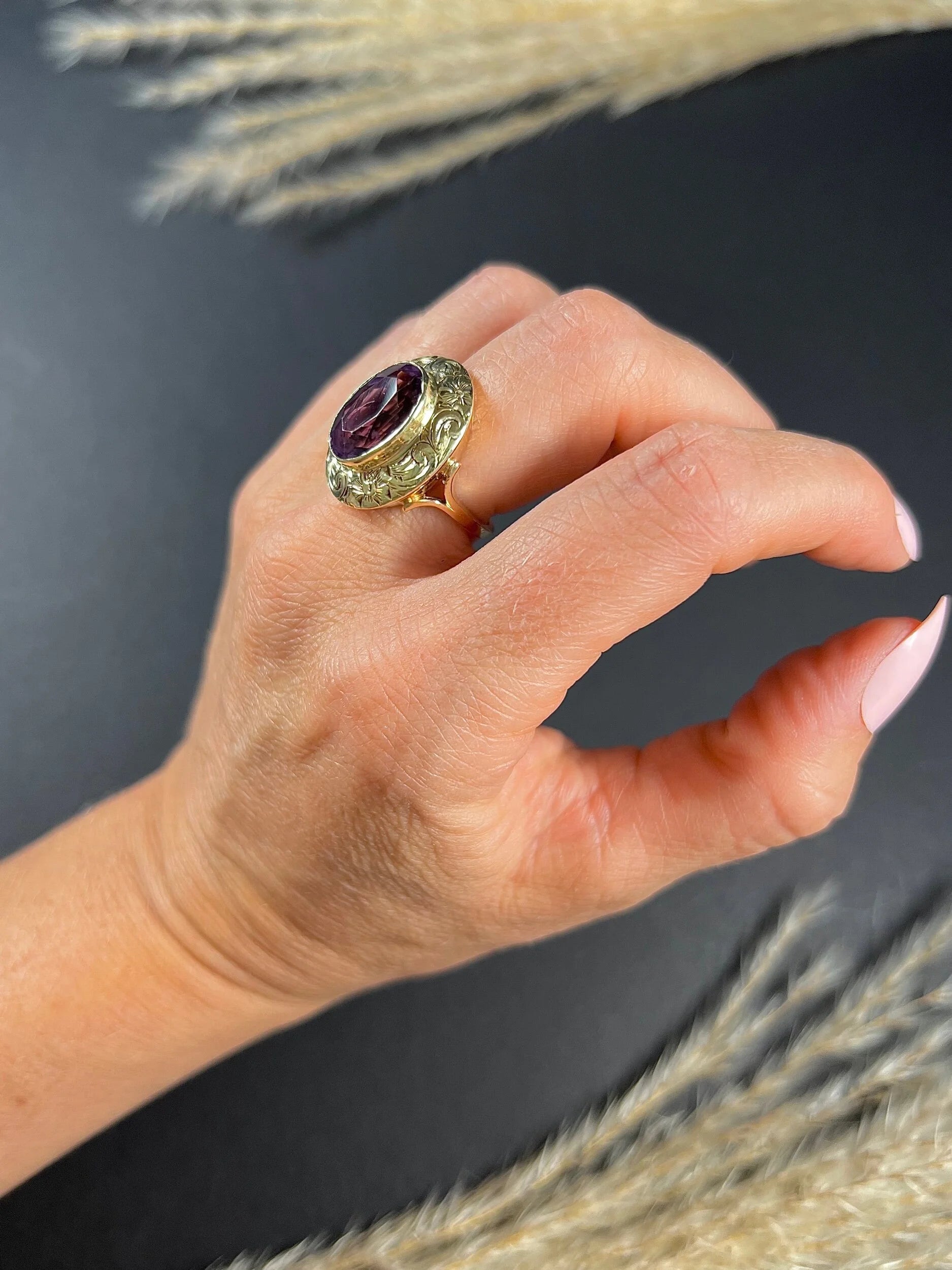 Antique 14ct Two Colour Gold, Fancy Victorian Faceted Amethyst Dress Ring