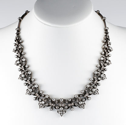 Victorian Antique French 12.20ct Diamond Necklace come Bracelet, set with 12.20 carats of old mine-cut and rose-cut diamonds in silver upon 18ct rose gold. Circa 1840