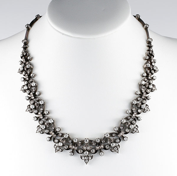 Victorian Antique French 12.20ct Diamond Necklace come Bracelet, set with 12.20 carats of old mine-cut and rose-cut diamonds in silver upon 18ct rose gold. Circa 1840