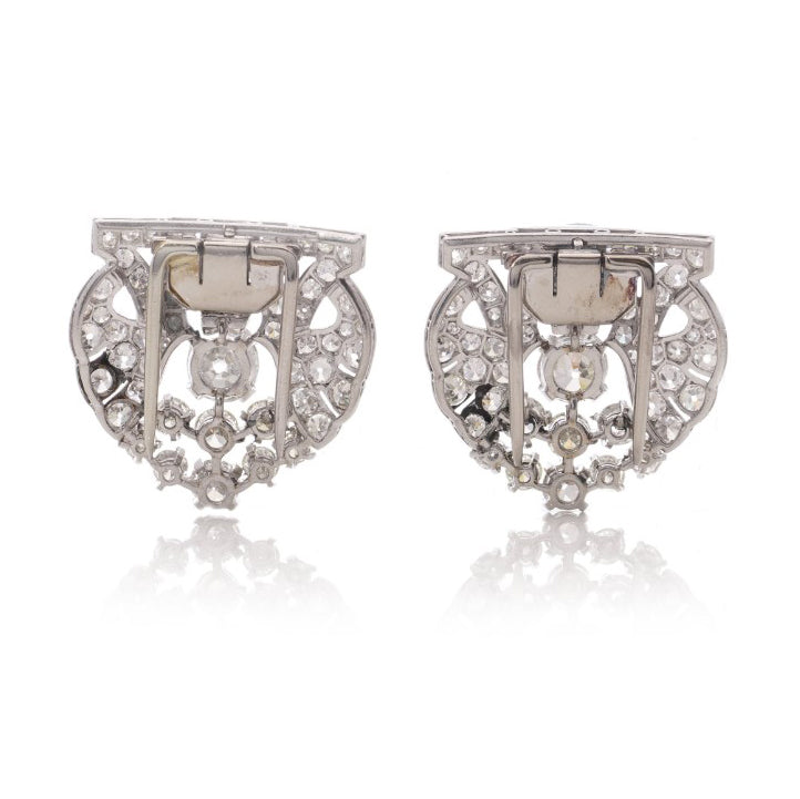 Antique Art Deco Old Cut Diamond Double Clip Brooch, 5.52 carat total