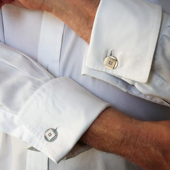 Vintage Boucheron Diamond and Platinum Cufflinks Dress Set