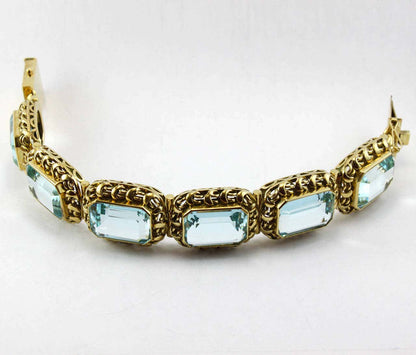 Vintage 1960s Retro Aquamarine and Gold Bracelet, 72 carat total