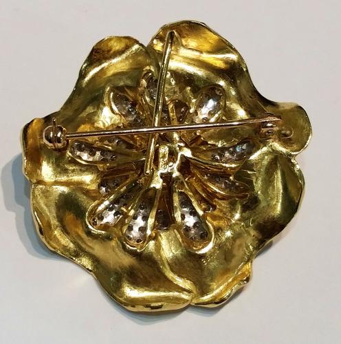 Vintage 1970's Diamond set Flower Brooch Pendant by Boris-Lebeau